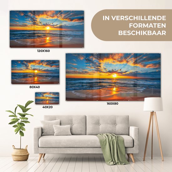 Tableau sur Verres - Tableau sur verre - Coucher de soleil - Horizon - Mer - Nuages - Décoration murale - Tableau mer - Photo sur verre - Verre acrylique - 120x60 cm - Décoration murale