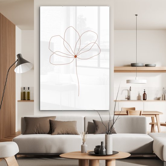 MuchoWow® Peinture sur verre 100x150 cm - Peinture sur verre acrylique - Bloem - Dessin au Line - Nature - Photo sur verre - Peintures