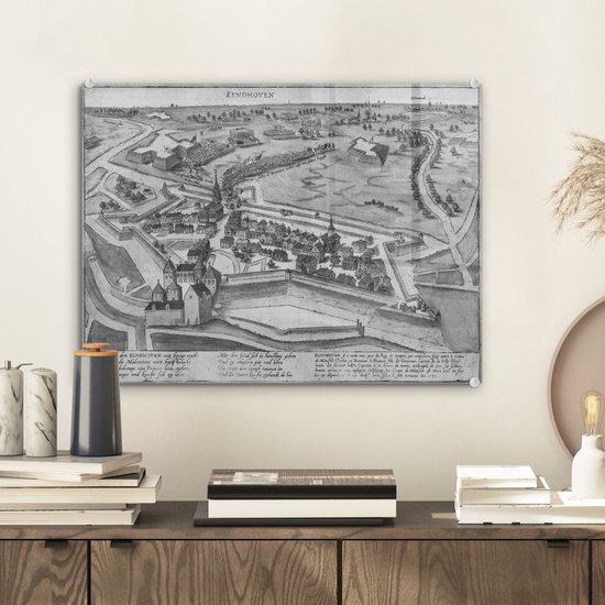 Plan en Zwart et blanc et historique de la ville d'Eindhoven dans le Brabant Plexiglas - Carte 40x30 cm - petit format - Tirage photo sur Glas (décoration murale plexiglas)