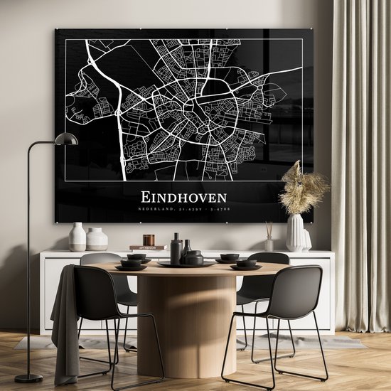 MuchoWow® Peinture sur verre - Carte - Eindhoven - Carte - Plan de la ville - 160x120 cm - Peintures sur verre acrylique - Photo sur Glas
