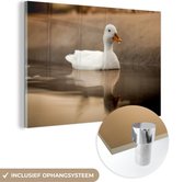 Glasschilderij - Foto op glas - Eend - Vogel - Water - Wit - Woonkamer - 120x80 cm - Acrylglas - Glasschilderij dieren - Muurdecoratie glas - Schilderij glas - Glasschilderij vogels