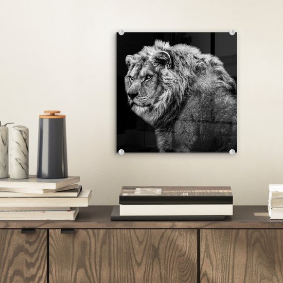 Peinture sur verre - Verre acrylique - Animaux sauvages - Lion - Herbe