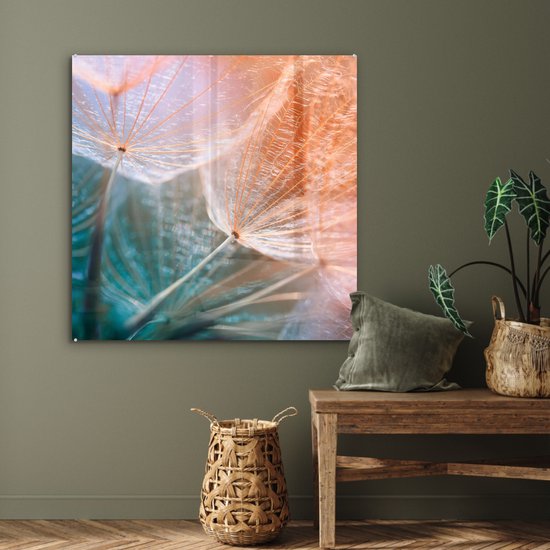 MuchoWow® Peinture sur verre 90x90 cm - Peinture sur verre - Bloem - Pissenlit - Plante - Photo sur verre acrylique - Peintures