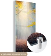 MuchoWow® Glasschilderij 80x160 cm - Schilderij acrylglas - Bos - Mist - Herfst - Foto op glas - Schilderijen