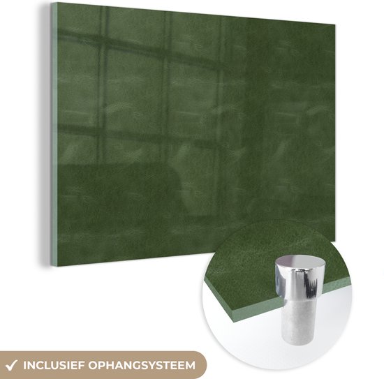 MuchoWow® Glasschilderij 90x60 cm - Schilderij acrylglas - Leer - Groen - Dierenhuid - Foto op glas - Schilderijen