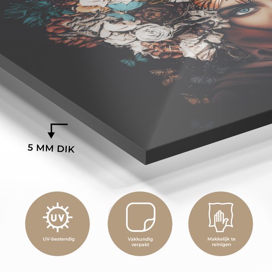 Peinture sur Verre - Fleurs - Papillon - Femmes - Foulard - 90x90 cm - Peintures sur Verre Peintures - Photo sur Glas