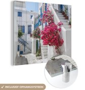 MuchoWow® Glasschilderij 90x90 cm - Schilderij acrylglas - Steeg in Griekenland - Foto op glas - Schilderijen