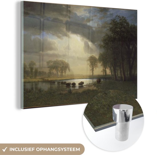 MuchoWow® Glasschilderij 60x40 cm - Schilderij acrylglas - The buffalo trail - schilderij van Albert Bierstadt - Foto op glas - Schilderijen
