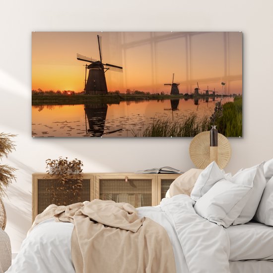 MuchoWow® Peinture sur Verre - Moulin à Vent - Horizon - Holland - 160x80 cm - Peintures sur Verre Acrylique - Photo sur Glas