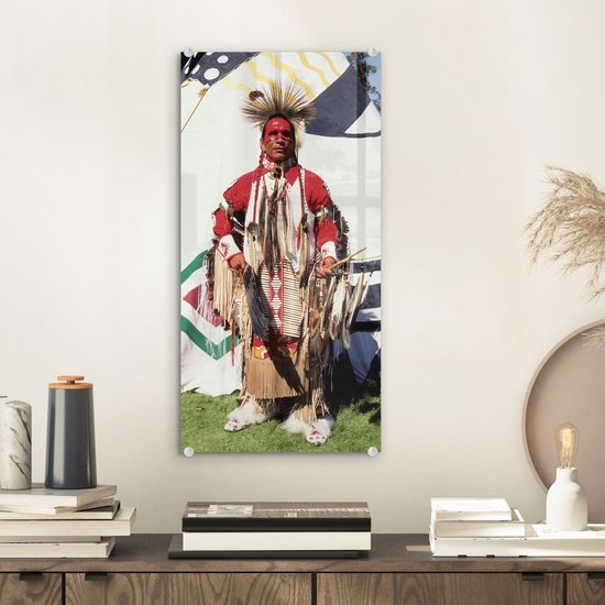 Peinture sur verre - Un Indien devant un tipi - 20x40 cm - Peintures sur Verre Peintures - Photo sur Glas