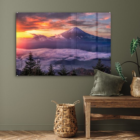 MuchoWow® Peinture sur Verre - Montagnes dans la brume - 120x80 cm - Peintures Acrylique - Photo sur Glas