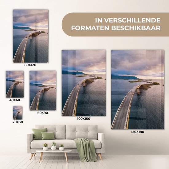 Peinture sur verre MuchoWow® - Bridge Storseisundet sur la côte norvégienne - 120x180 cm - Peintures sur verre acrylique - Photo sur Glas