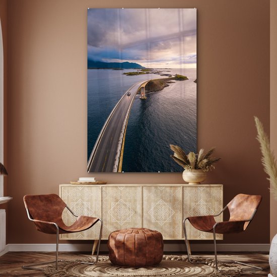 Peinture sur verre MuchoWow® - Bridge Storseisundet sur la côte norvégienne - 120x180 cm - Peintures sur verre acrylique - Photo sur Glas