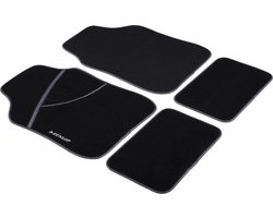Dunlop Automatten Set - 4 Stuks - 2 Auto Vloermatten 66 x 44 CM - 2 Auto Matten 28 x 42 CM - Anti-Slip - Zwart/Wit