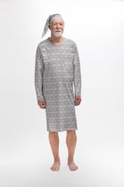 Martel Sylwester heren nachthemd met slaapmuts grijs- lange mouwen 4XL