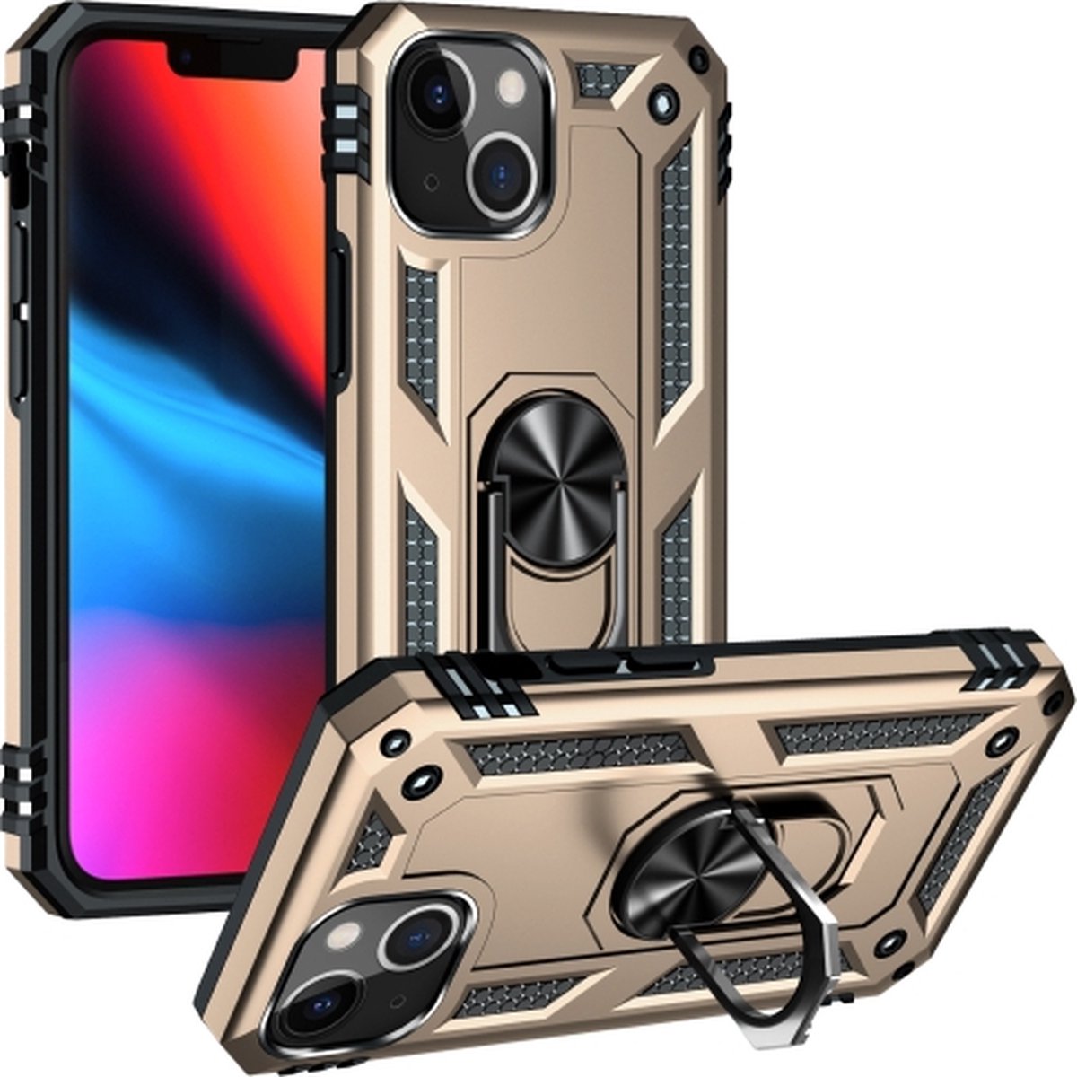 Apple iPhone 14 Goud Back Cover Telefoonhoesje - Stevige ring