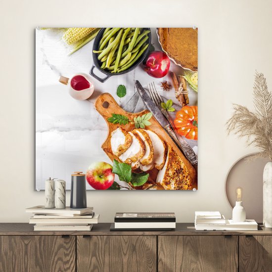MuchoWow® Peinture sur verre 50x50 cm - Peinture sur verre acrylique - Légumes - Viande - Cuisine - Herbes - Photo sur verre - Peintures