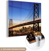 MuchoWow® Glasschilderij - Brug - San Francisco - Skyline - 90x90 cm - Acrylglas Schilderijen - Foto op Glas