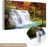 MuchoWow® Glasschilderij 120x60 cm - Schilderij acrylglas - Herfst - Waterval - Natuur - Foto op glas - Schilderijen