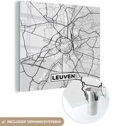 MuchoWow® Glasschilderij 90x90 cm - Schilderij acrylglas - Stadskaart – Zwart Wit - Kaart – Leuven – België – Plattegrond - Foto op glas - Schilderijen