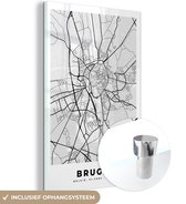 MuchoWow® Glasschilderij 60x90 cm - Schilderij acrylglas - Stadskaart – Zwart Wit - Kaart – Brugge – België – Plattegrond - Foto op glas - Schilderijen