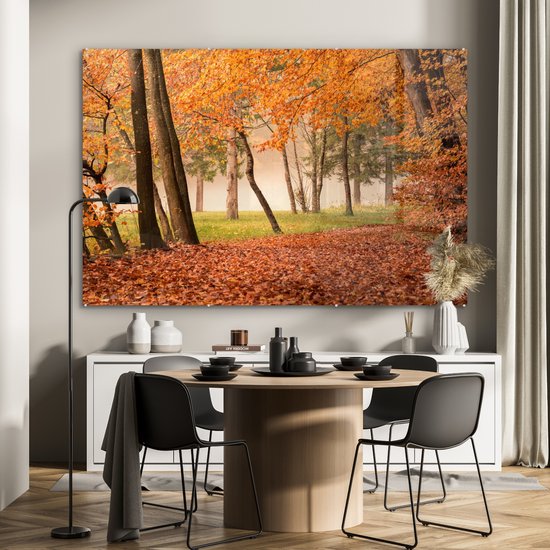 MuchoWow® Peinture sur verre 180x120 cm - Peinture sur verre acrylique - Feuilles - Automne - Forêt - Photo sur verre - Peintures