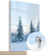 MuchoWow® Glasschilderij 60x80 cm - Schilderij acrylglas - Winter - Sneeuw - Bomen - Foto op glas - Schilderijen