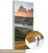 MuchoWow® Glasschilderij 60x120 cm - Schilderij acrylglas - Berg - Mist - Landschap - Foto op glas - Schilderijen