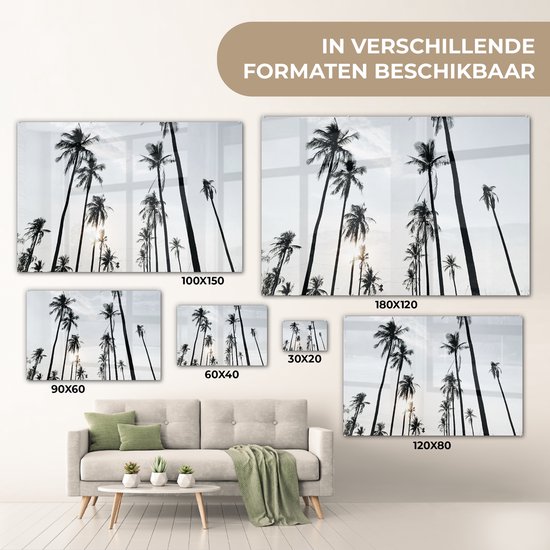 MuchoWow® Glasschilderij 30x20 cm - Schilderij acrylglas - Palmbomen - Zomer - Tropisch - Foto op glas - Schilderijen