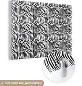 MuchoWow® Glasschilderij 160x120 cm - Schilderij acrylglas - Dierenprint - Zebra - Zwart - Wit - Foto op glas - Schilderijen