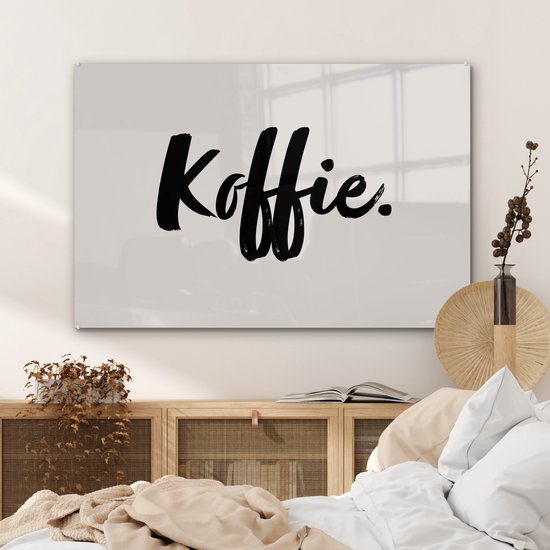 MuchoWow® Peinture sur verre 90x60 cm - Peinture acrylique sur verre - Café - Taupe - Citation - Photo sur verre - Peintures