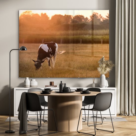 MuchoWow® Peinture sur verre 160x120 cm - Peinture sur verre acrylique - Vache - Soleil - Animaux - Photo sur verre - Peintures