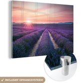 MuchoWow® Glasschilderij 180x120 cm - Schilderij acrylglas - Lavendel - Paars - Bloemen - Foto op glas - Muurdecoratie woonkamer - Wanddecoratie slaapkamer - Schilderijen