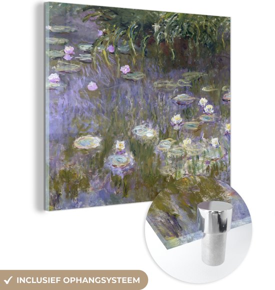 MuchoWow® Glasschilderij 20x20 cm - Schilderij acrylglas - Waterlelies - Claude Monet - Foto op glas - Schilderijen