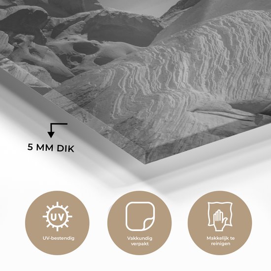 MuchoWow® Peinture sur verre 150x100 cm - Peinture sur verre acrylique - Rochers de grès - noir et blanc - Photo sur verre - Peintures