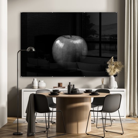 MuchoWow® Peinture sur verre 180x120 cm - Peinture sur verre acrylique - Pomme - noir et blanc - Photo sur verre - Peintures