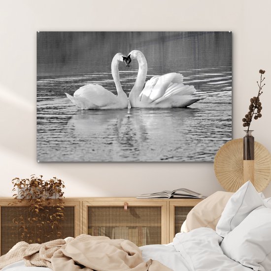Peinture sur verre - Deux cygnes sur l'eau - noir et blanc - 120x80 cm - Peintures sur Verre Acrylique - Photo sur Glas