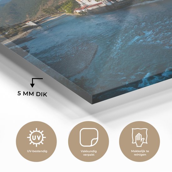 Punakha Dzong à côté d'une large rivière peu profonde au Bhoutan Plexiglas 90x60 cm - Tirage photo sur Glas (décoration murale en plexiglas)