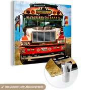MuchoWow® Glasschilderij 20x20 cm - Schilderij acrylglas - Bus - Auto - Water - Foto op glas - Schilderijen