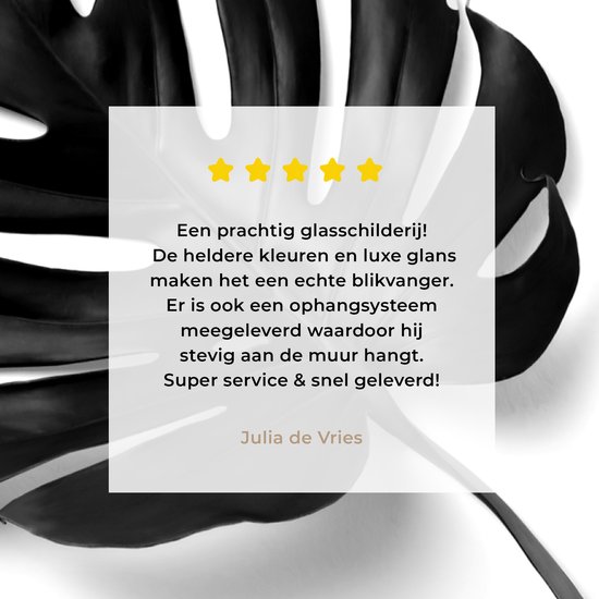 MuchoWow® Glasschilderij 50x50 cm - Schilderij acrylglas - Bijzonder geverfd monstera blad - zwart wit - Foto op glas - Schilderijen