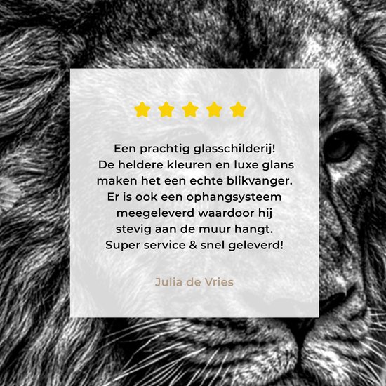 Peinture sur Verre - Lion - Fleurs - Feuille - Zwart - Wit - 90x90 cm - Peintures sur Verre Peintures - Photo sur Glas