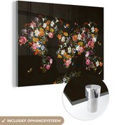 MuchoWow® Glasschilderij 120x90 cm - Schilderij acrylglas - Wereldkaart - Bloemen - Insecten - Foto op glas - Schilderijen
