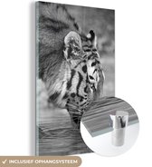 Peinture sur verre - Tigre buvant - noir et blanc - 60x90 cm - Peintures sur Verre Peintures - Photo sur Glas