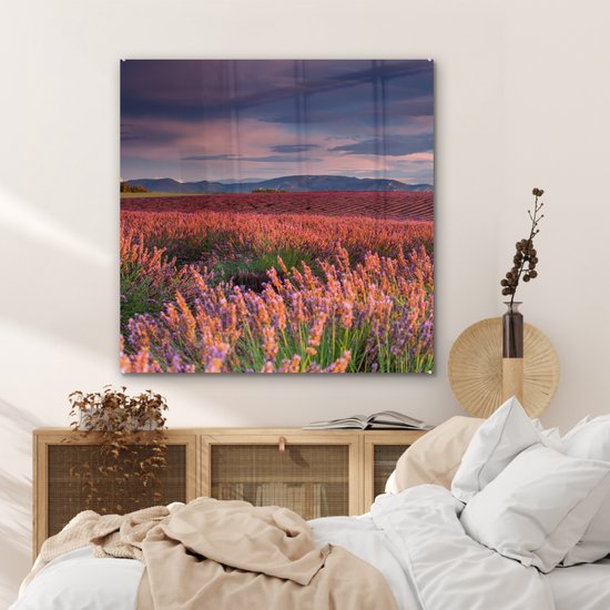 MuchoWow® Peinture sur verre 90x90 cm - Peinture acrylique sur verre - France - Lavande - Soir - Photo sur verre - Peintures