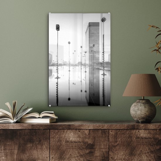 MuchoWow® Glass Painting - Carré avec différents types de lampes décoratives à Paris - noir et blanc - 40x60 cm - Peintures sur Verre Acrylique - Photo sur Glas