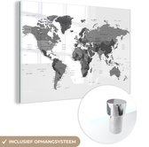 MuchoWow® Glasschilderij 180x120 cm - Schilderij acrylglas - Mannelijke wereldkaart - zwart wit - Foto op glas - Schilderijen