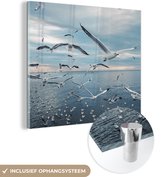 MuchoWow® Glasschilderij 50x50 cm - Schilderij acrylglas - Zee - Zeemeeuw - Lucht - Foto op glas - Schilderijen