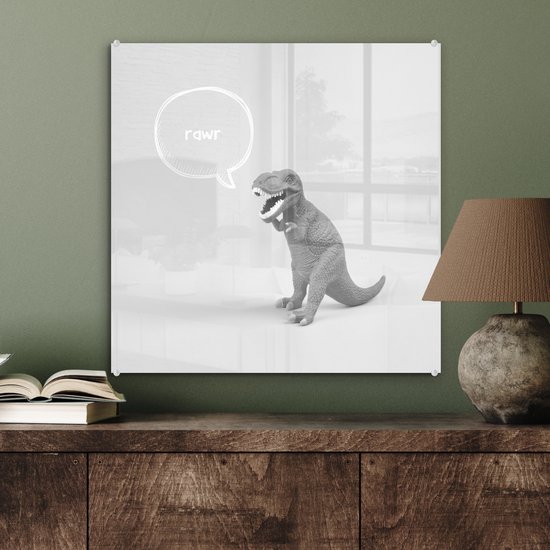 Peinture sur Verre - Dinosaurus - Zwart - Wit - Citations - 50x50 cm - Peintures sur Verre Peintures - Photo sur Glas
