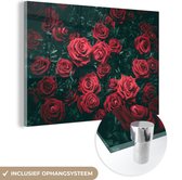 MuchoWow® Glasschilderij 120x80 cm - Schilderij acrylglas - Rozen - Bloemen - Rood - Foto op glas - Schilderijen
