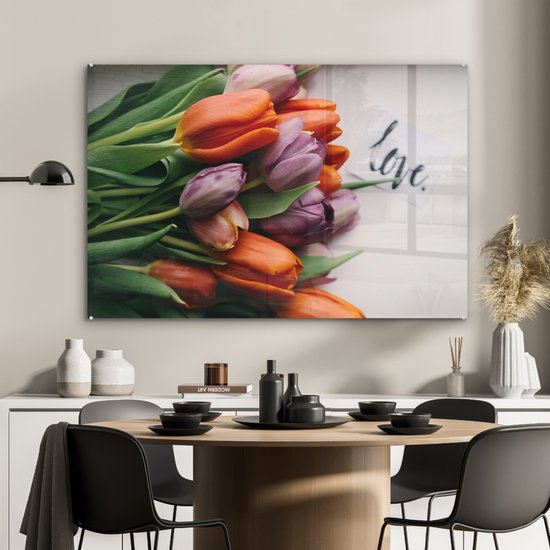 MuchoWow® Peinture sur verre - Fleurs - Tulipes - Citation - 120x80 cm - Peintures sur verre acrylique - Photo sur Glas